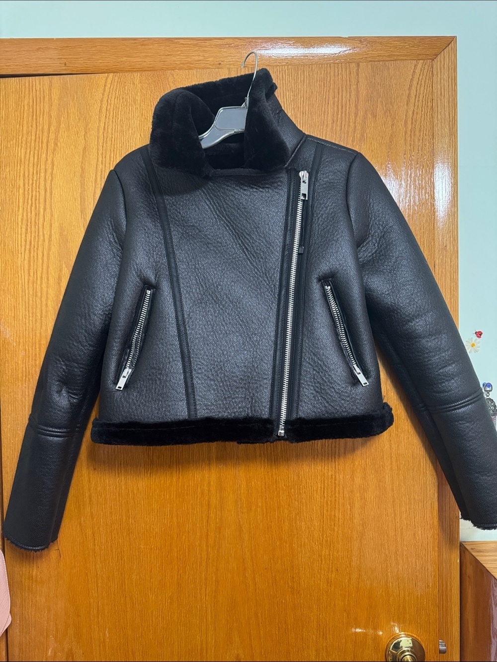 Women’s Black Faux Shearling Moto Jacket